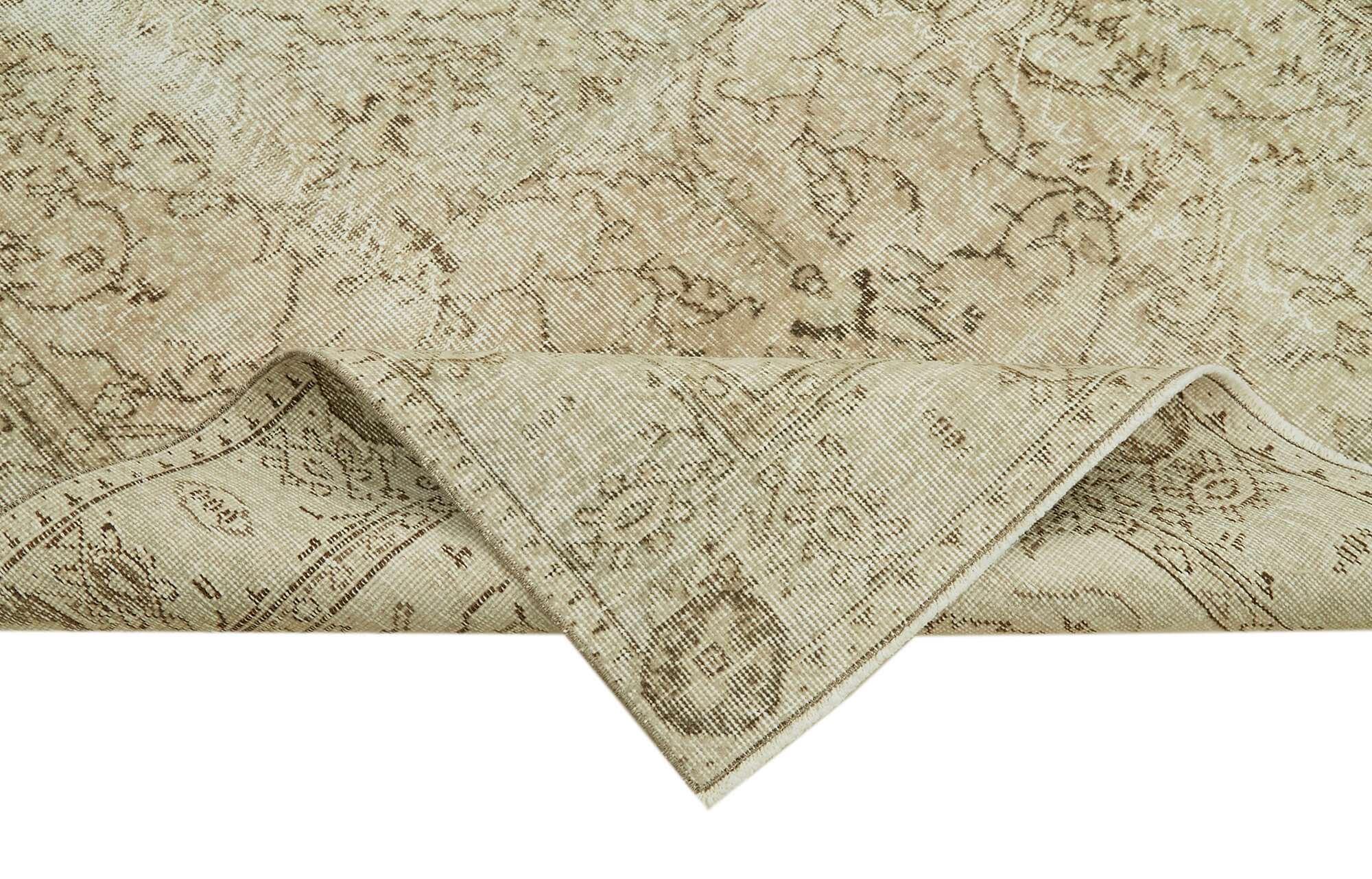 Handmade Vintage Area Rug – Neutral Beige Wool & Cotton Weave 5'1''x8'6''