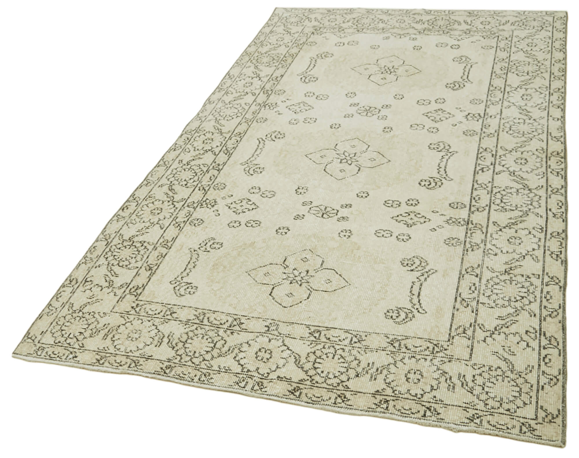 Handmade Wool Area Rug – Vintage Cotton Rug Beige Wool Carpet 4'3''x7'8''