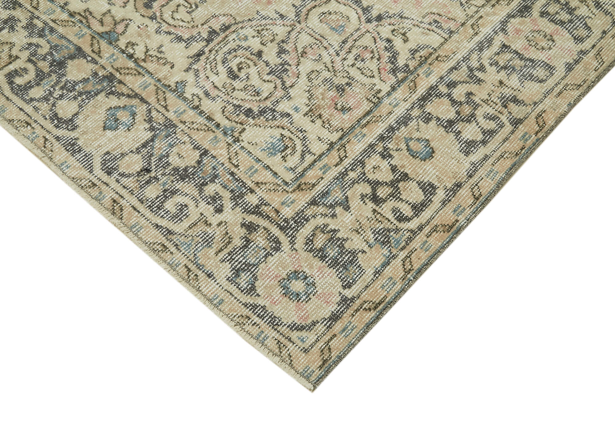 Handmade Wool Area Rug – Vintage Cotton Rug 6'4''x10'4'' Beige Turkish Carpet
