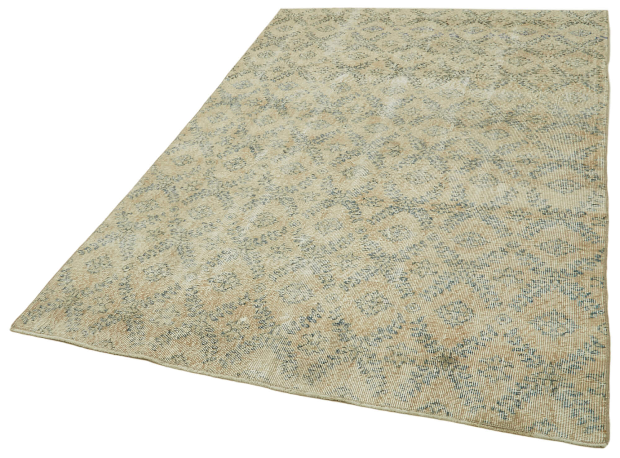 Handmade Wool Area Rug – Vintage Cotton Rug | Neutral Beige Durable Carpet 4'10''x7'11''