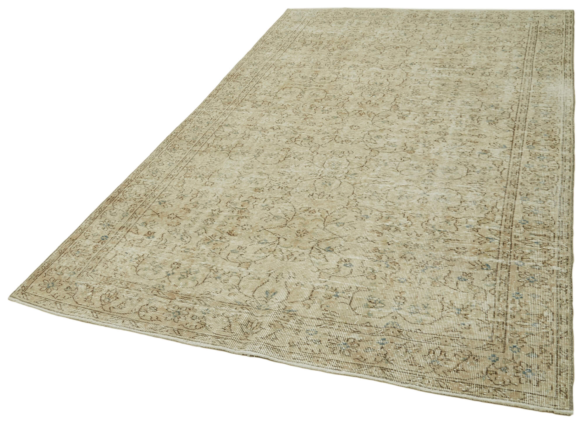 Handmade Wool Area Rug – Vintage Cotton Rug, Beige Wool Carpet 5'9''x9'7''