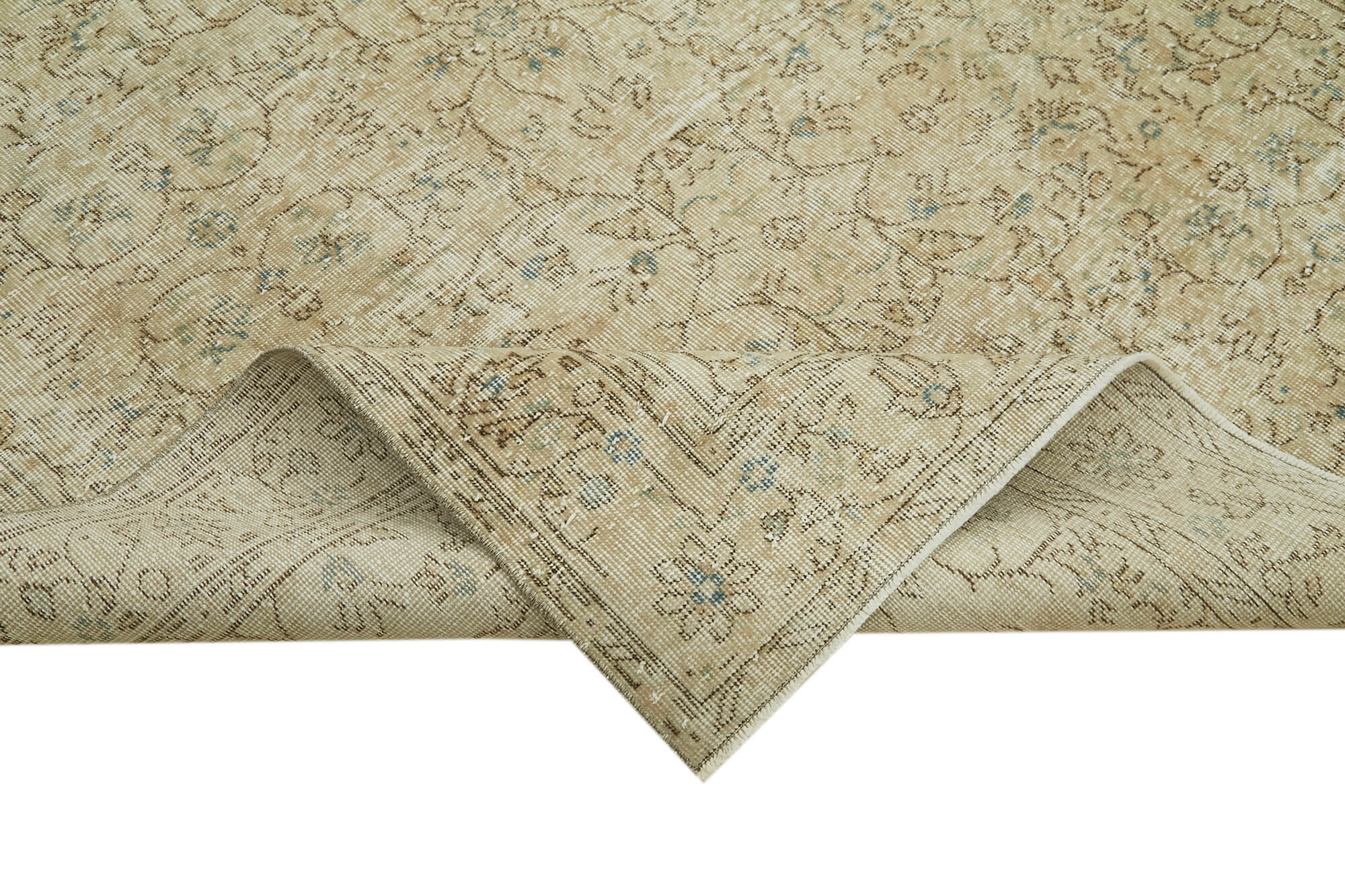 Handmade Wool Area Rug – Vintage Cotton Rug, Beige Wool Carpet 5'9''x9'7''