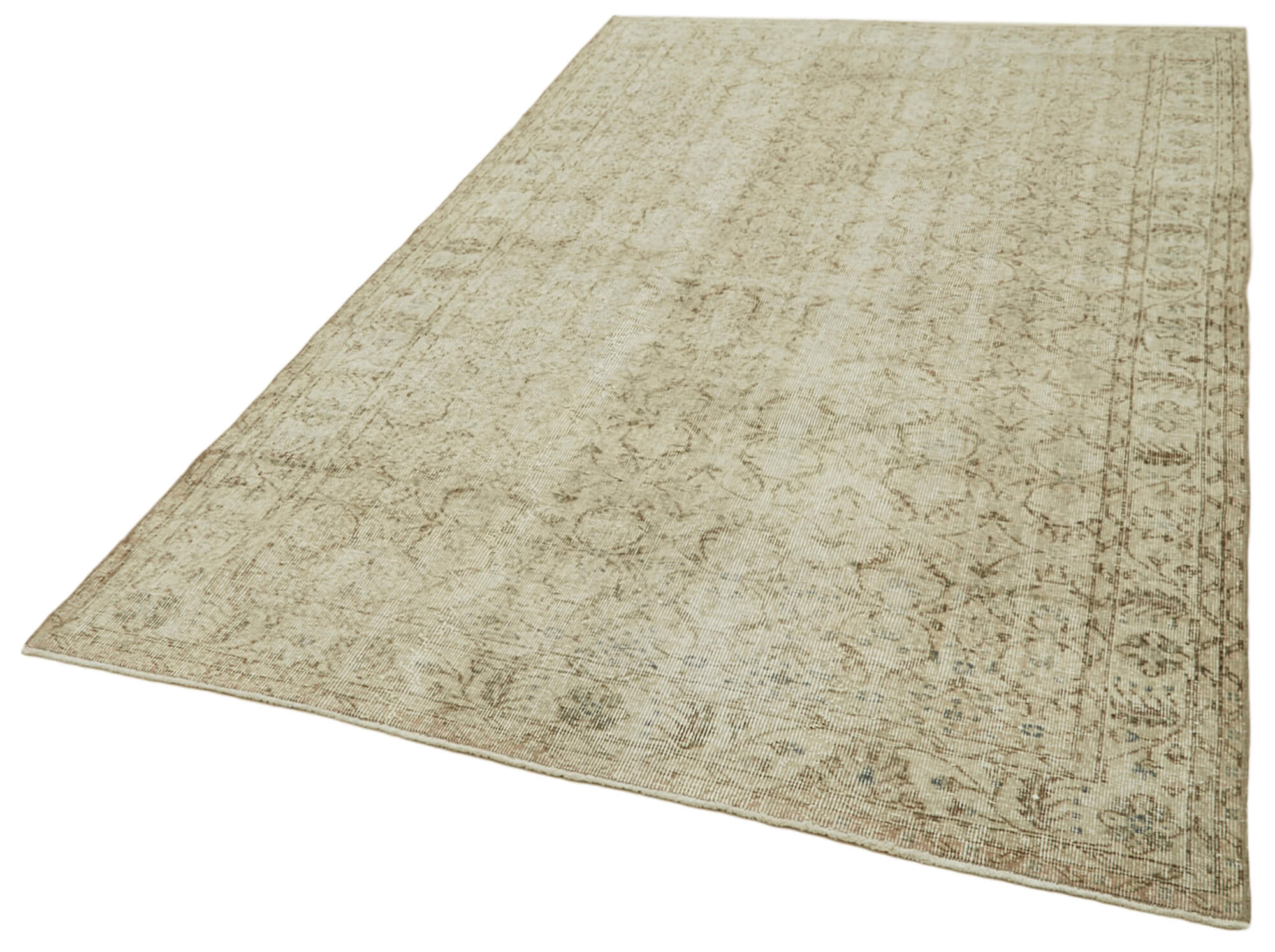 Handmade Vintage Area Rug – Beige Cotton Wool Rug 5'7'' x 9'1'' Classic Turkish Carpet