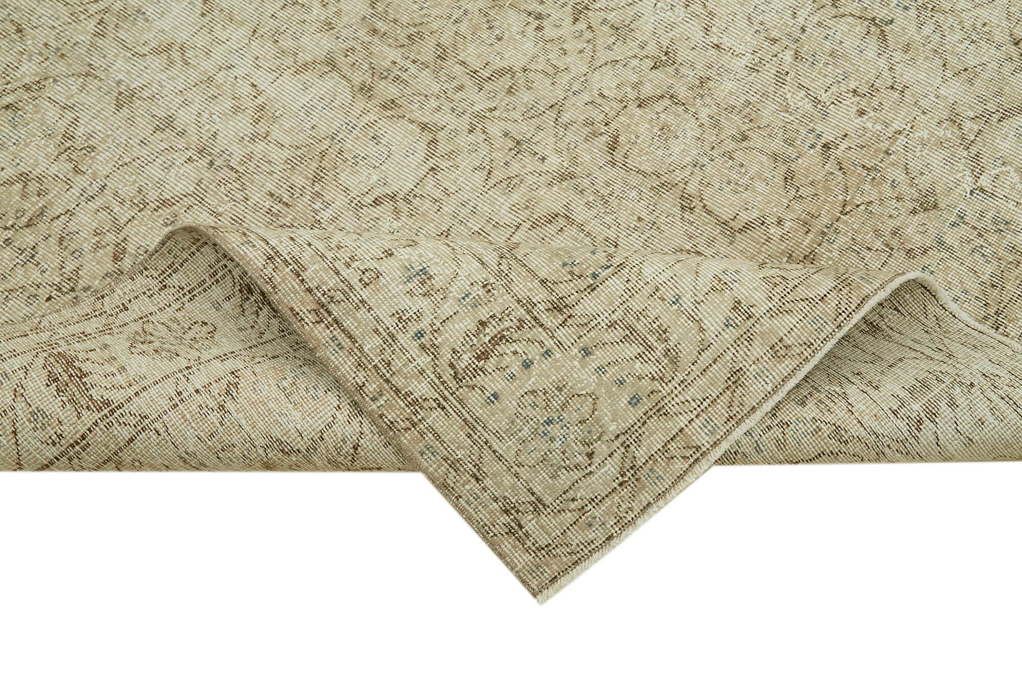 Handmade Vintage Area Rug – Beige Cotton Wool Rug 5'7'' x 9'1'' Classic Turkish Carpet