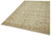 Vintage Handmade Area Rug – Beige Cotton Wool Carpet, Hand Woven Turkish Rug 5'7'' x 9'0''
