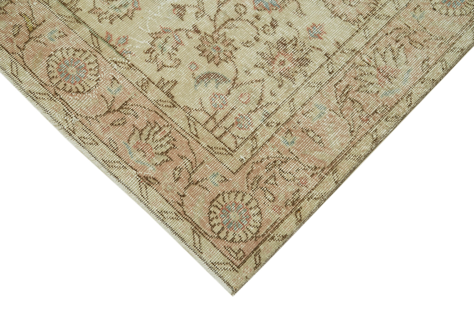 Vintage Handmade Area Rug – Beige Cotton Wool Carpet, Hand Woven Turkish Rug 5'7'' x 9'0''