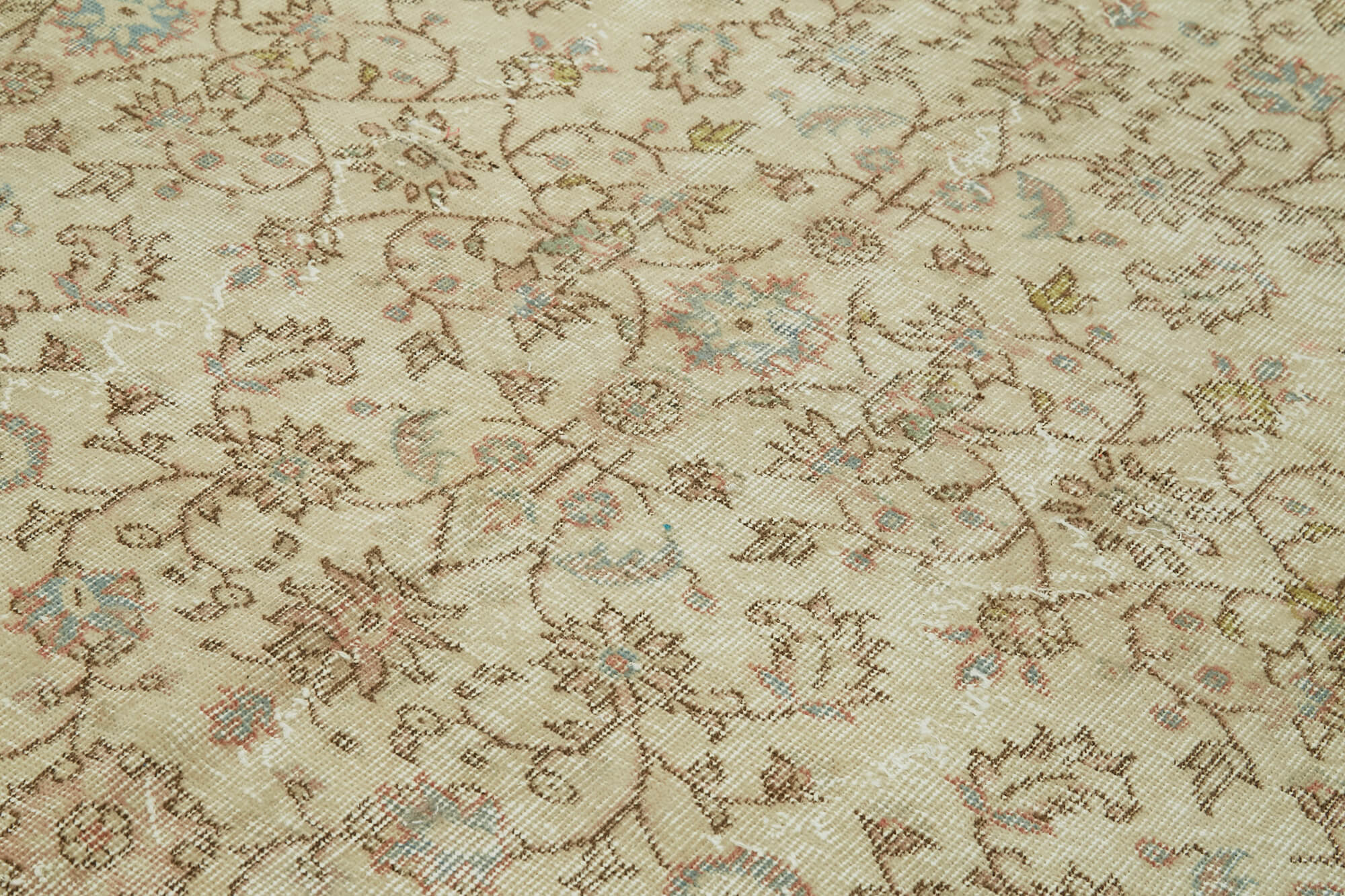 Vintage Handmade Area Rug – Beige Cotton Wool Carpet, Hand Woven Turkish Rug 5'7'' x 9'0''