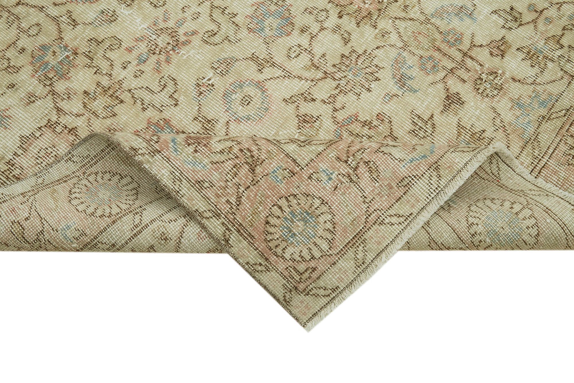 Vintage Handmade Area Rug – Beige Cotton Wool Carpet, Hand Woven Turkish Rug 5'7'' x 9'0''