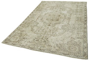 Handmade Vintage Area Rug – Beige Cotton Wool Rug 5'9''x9'0'' | Soft Wool Texture