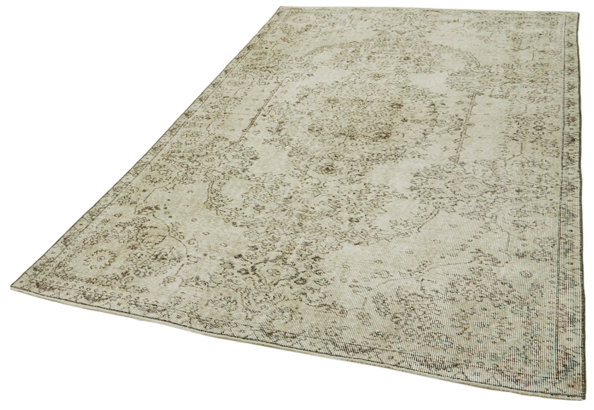 Handmade Vintage Area Rug – Beige Cotton Wool Rug 5'9''x9'0'' | Soft Wool Texture