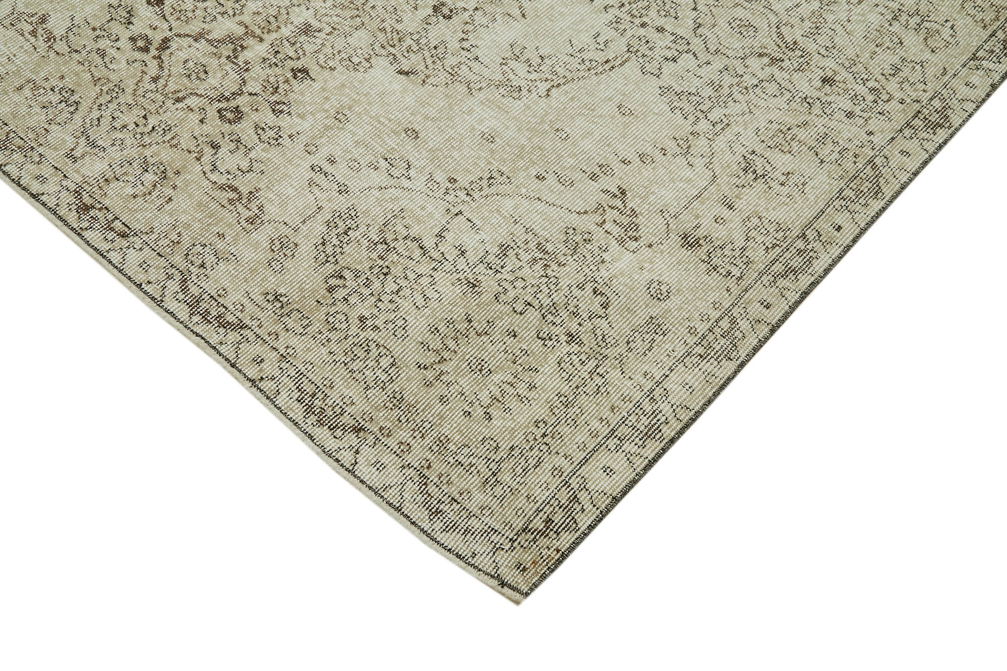 Handmade Vintage Area Rug – Beige Cotton Wool Rug 5'9''x9'0'' | Soft Wool Texture