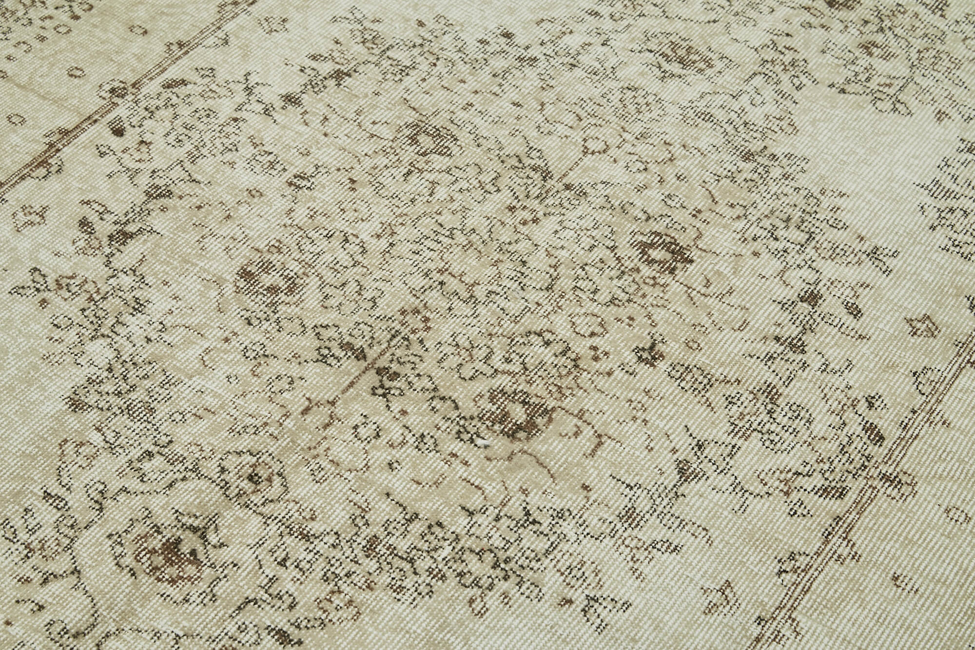 Handmade Vintage Area Rug – Beige Cotton Wool Rug 5'9''x9'0'' | Soft Wool Texture