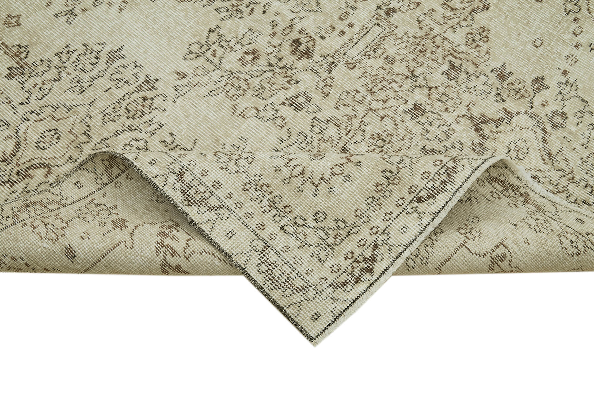 Handmade Vintage Area Rug – Beige Cotton Wool Rug 5'9''x9'0'' | Soft Wool Texture