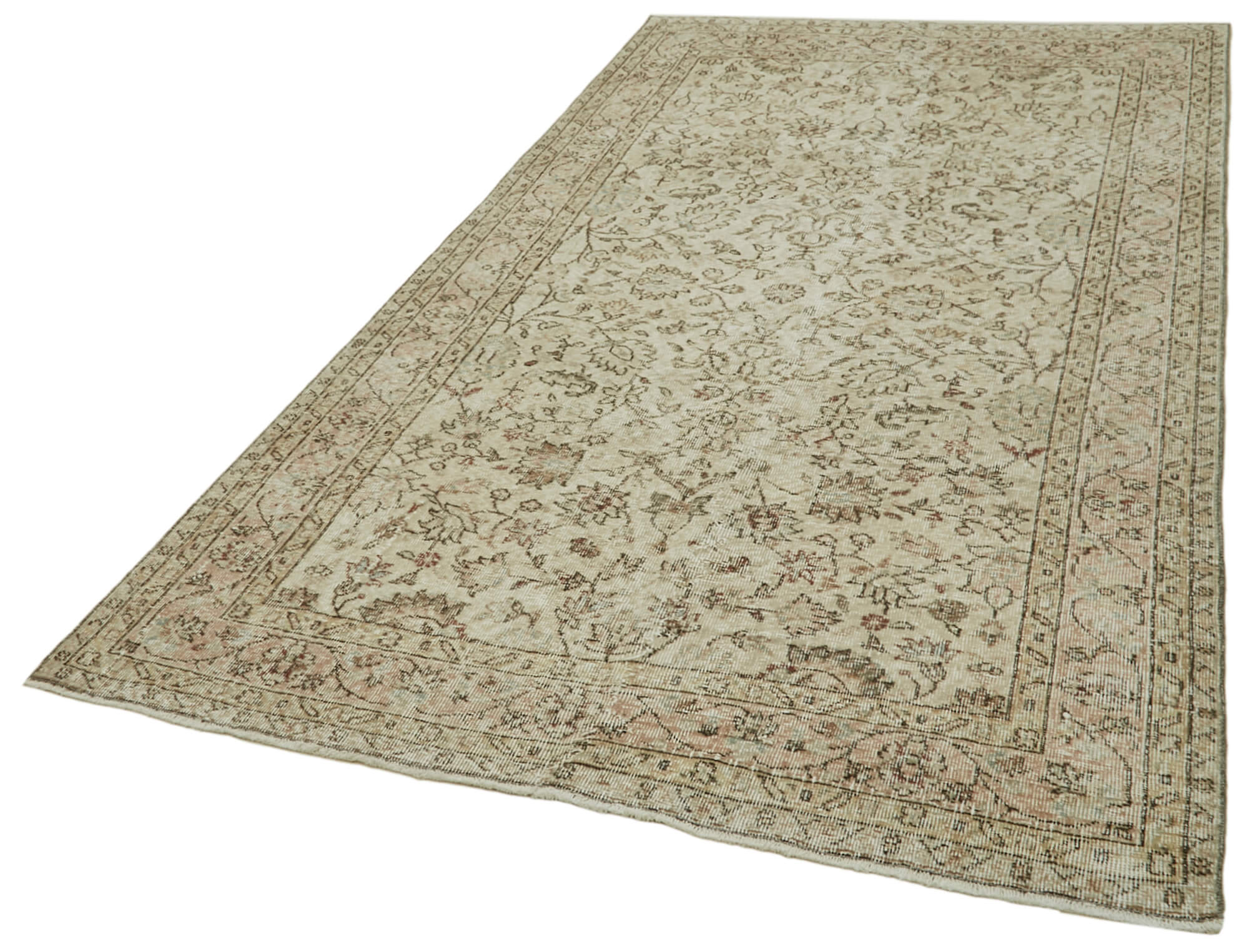 Handmade Wool Area Rug – Vintage Cotton Rug Beige Area Carpet 5'1''x9'3''