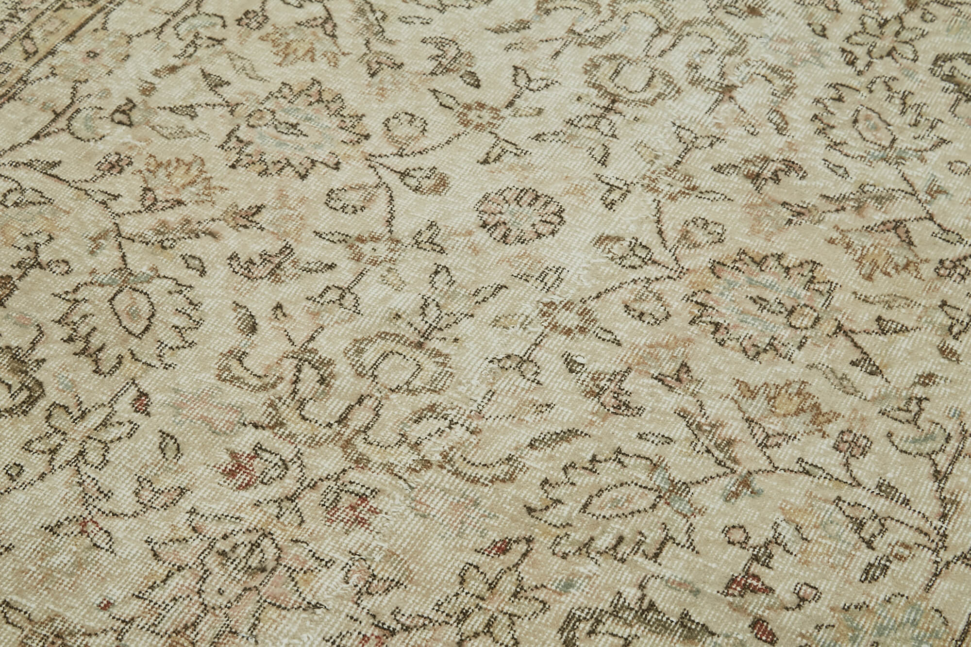 Handmade Wool Area Rug – Vintage Cotton Rug Beige Area Carpet 5'1''x9'3''