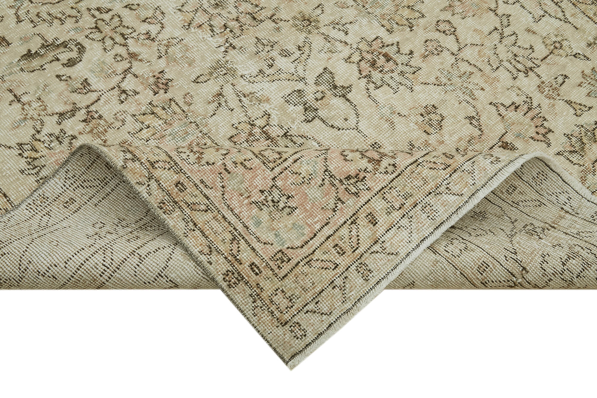 Handmade Wool Area Rug – Vintage Cotton Rug Beige Area Carpet 5'1''x9'3''