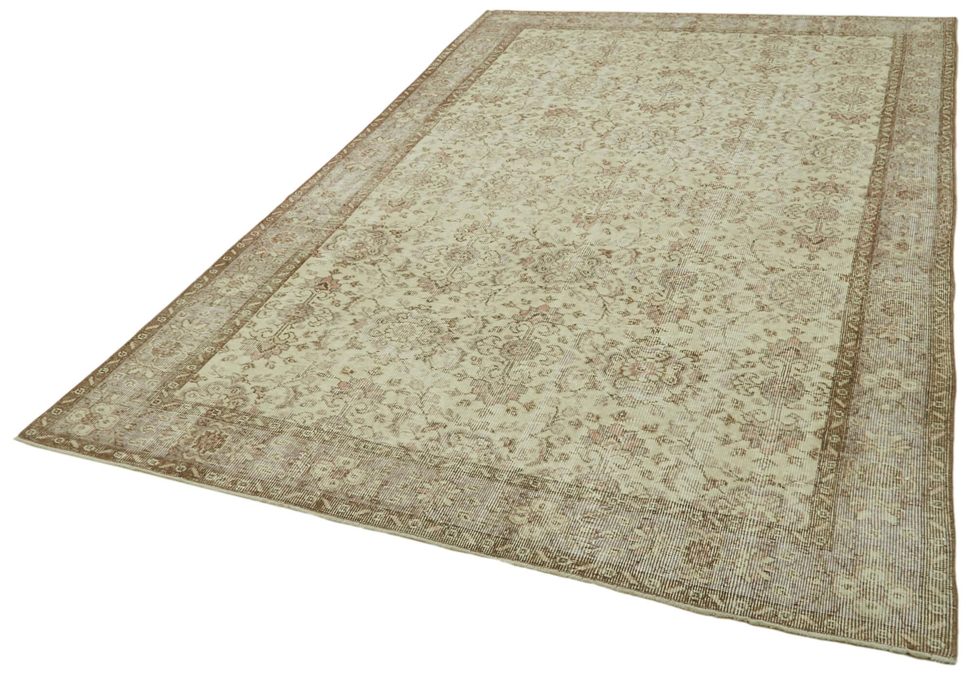 Handmade Wool Area Rug – Vintage Cotton Rug 5'10'' x 9'5'' Beige Turkish Carpet