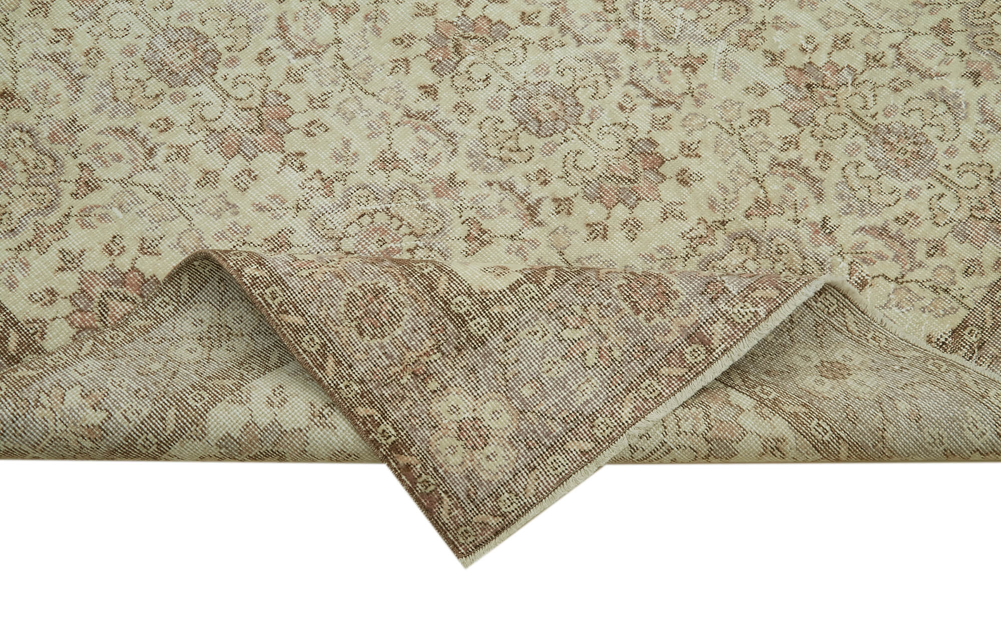 Handmade Wool Area Rug – Vintage Cotton Rug 5'10'' x 9'5'' Beige Turkish Carpet