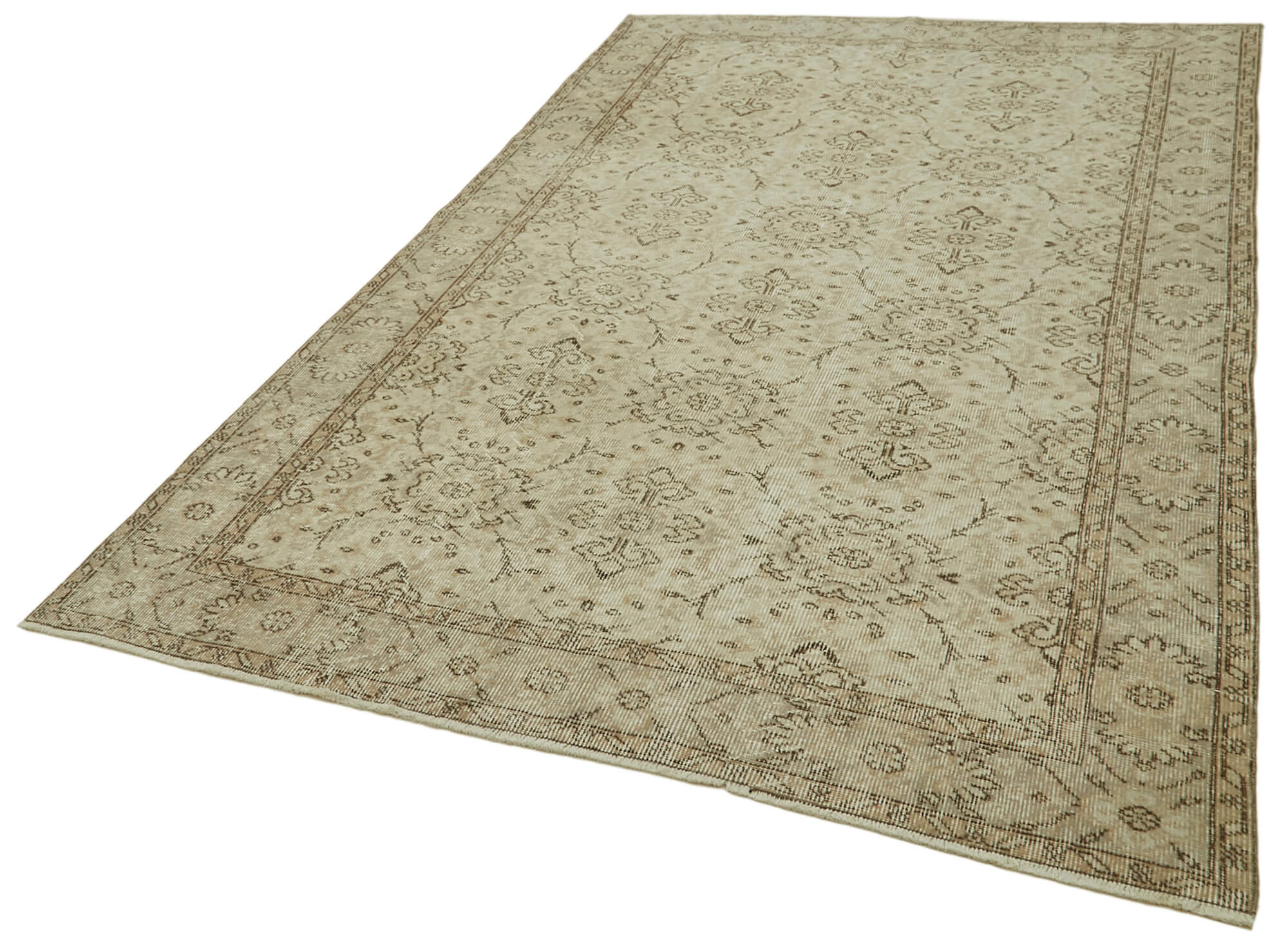 Handmade Wool Area Rug - Vintage Cotton Rug, Beige Turkish Wool Carpet 5'6''x9'1''