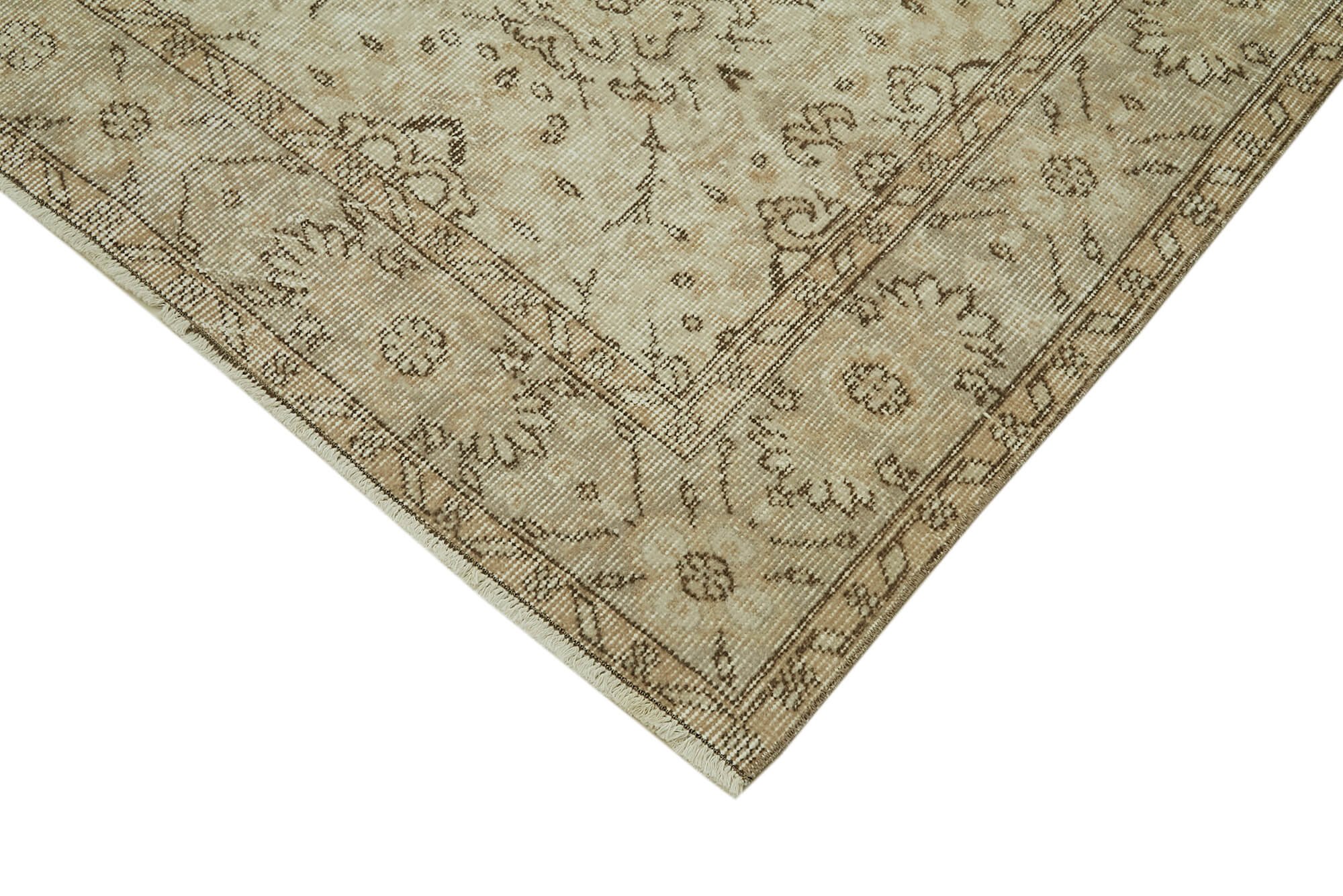 Handmade Wool Area Rug - Vintage Cotton Rug, Beige Turkish Wool Carpet 5'6''x9'1''