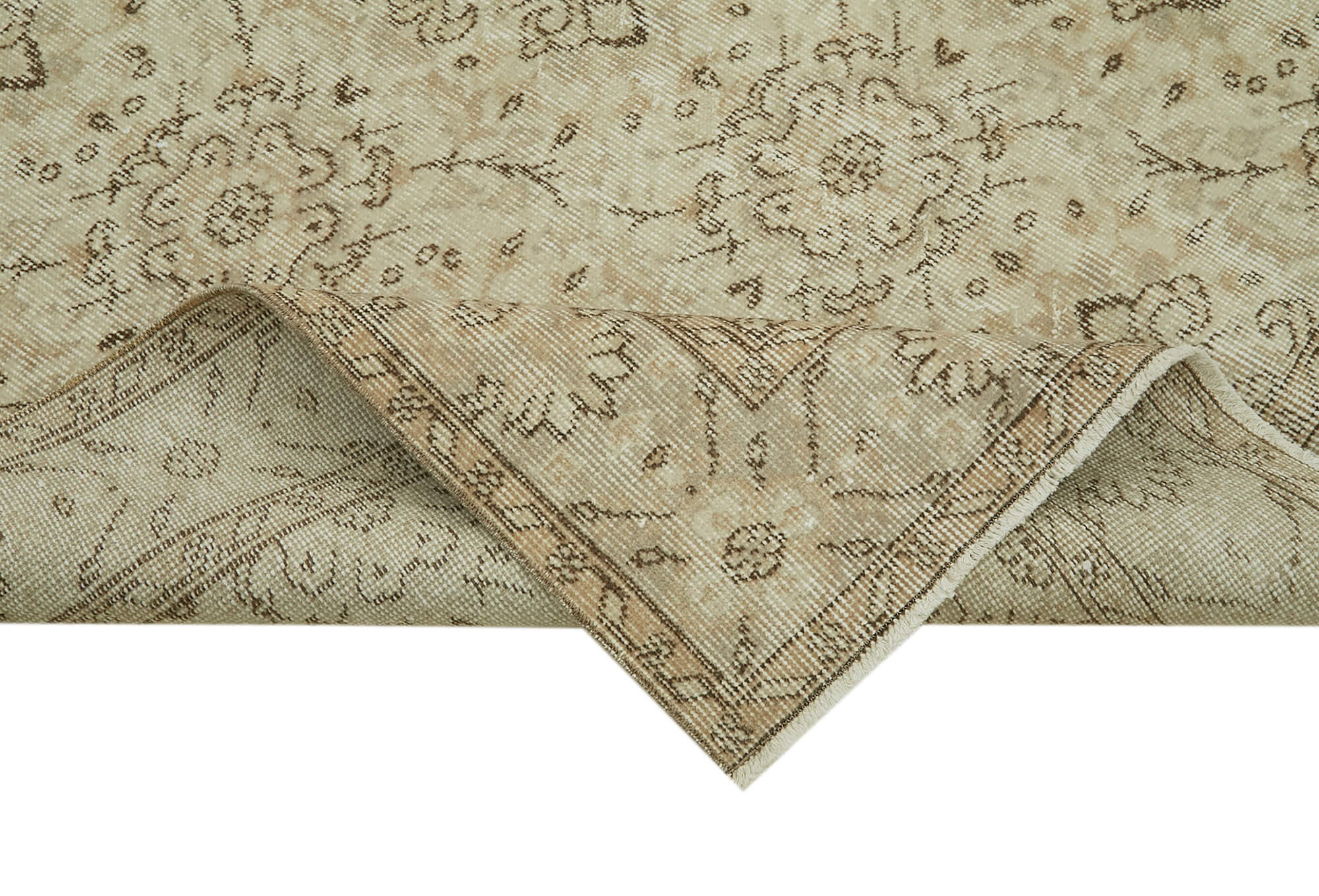 Handmade Wool Area Rug - Vintage Cotton Rug, Beige Turkish Wool Carpet 5'6''x9'1''