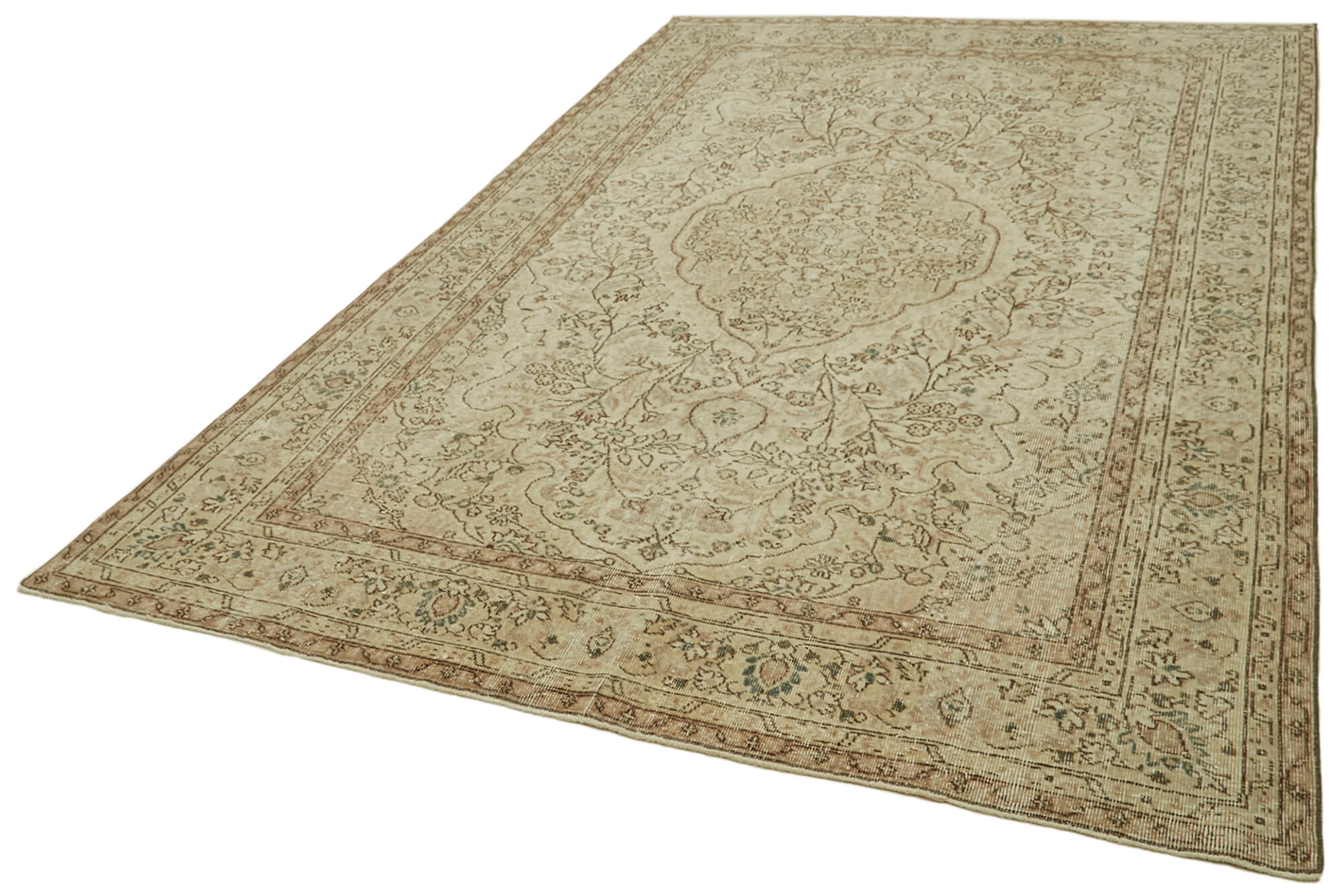 Handmade Wool Area Rug - Vintage Cotton Rug Beige 6'8'' x 10'0'' Classic Decorative Carpet