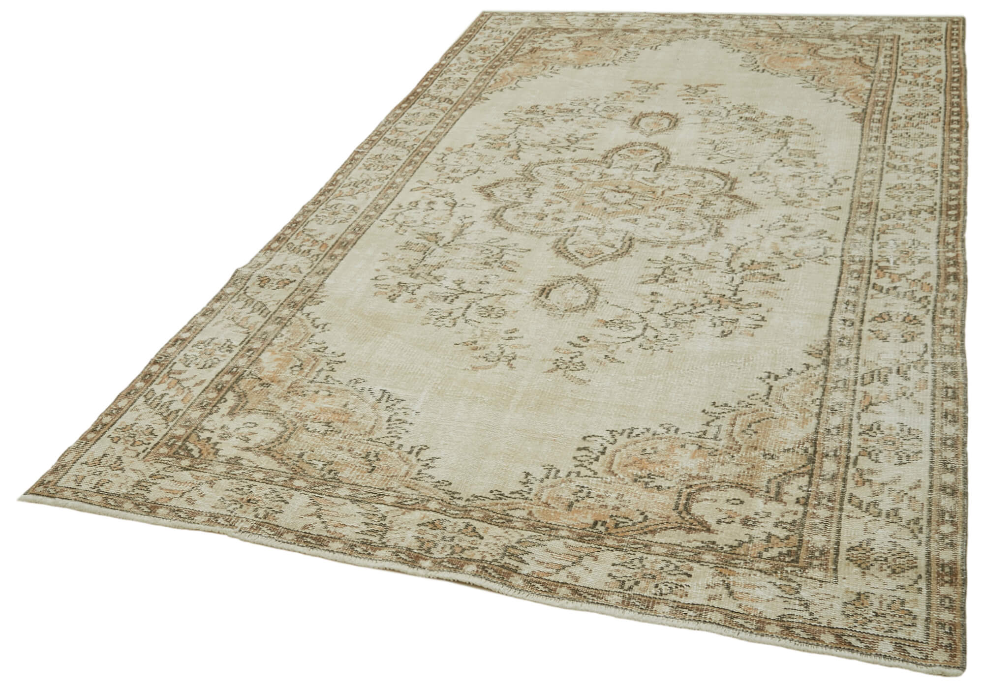 Handmade Wool Area Rug – Vintage Cotton Rug, Beige Area Carpet 5'10''x9'4''