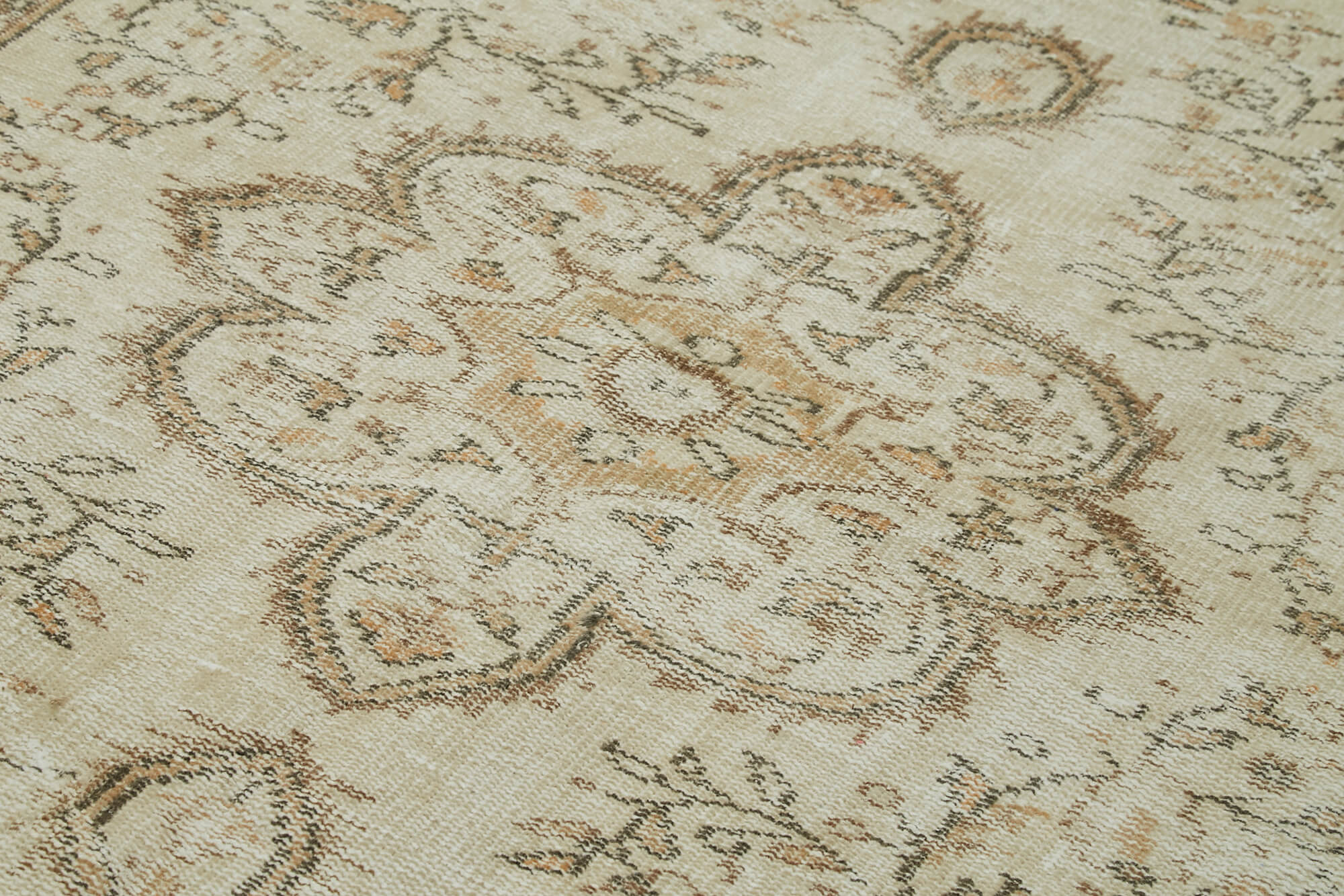 Handmade Wool Area Rug – Vintage Cotton Rug, Beige Area Carpet 5'10''x9'4''