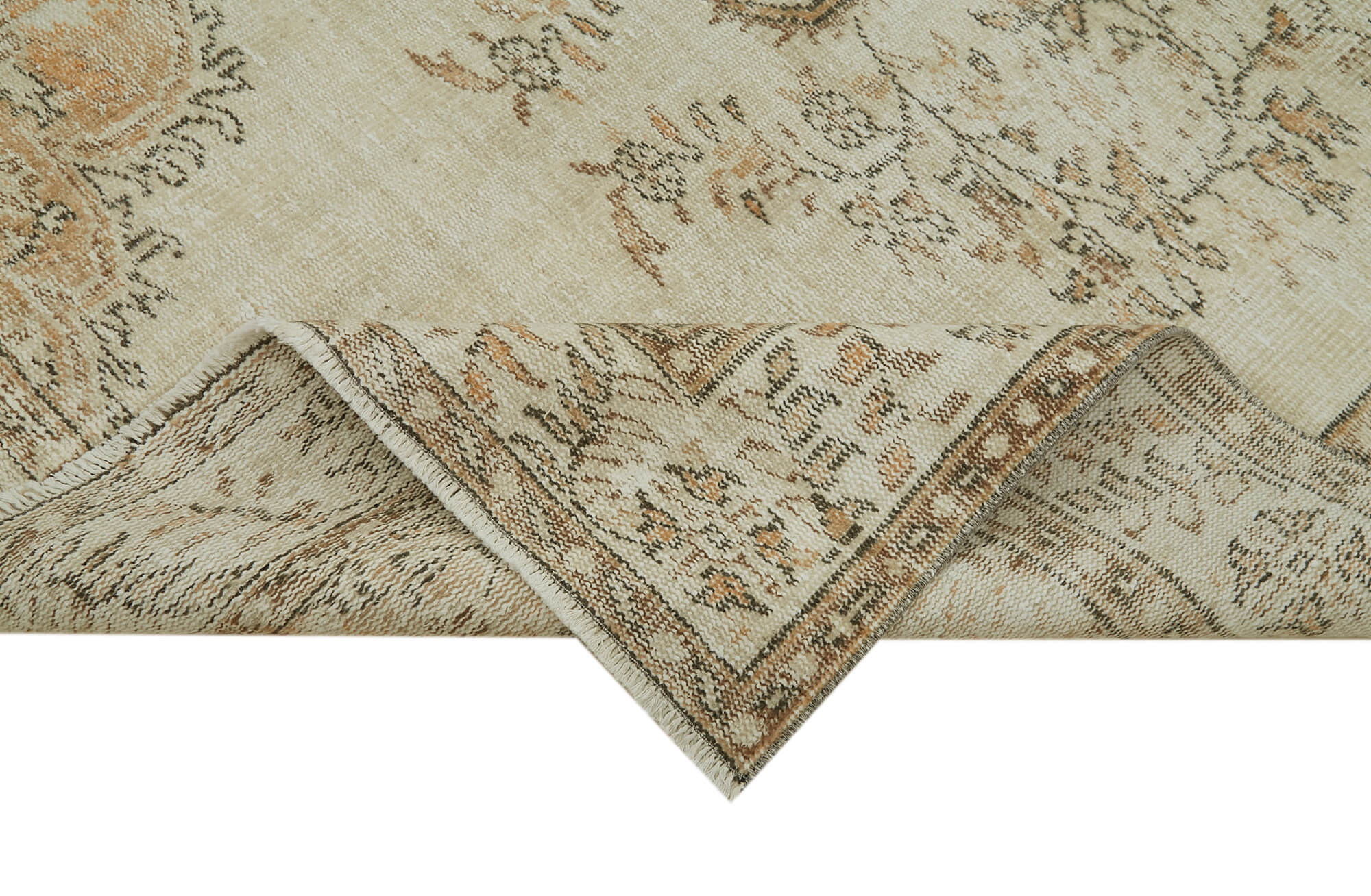 Handmade Wool Area Rug – Vintage Cotton Rug, Beige Area Carpet 5'10''x9'4''