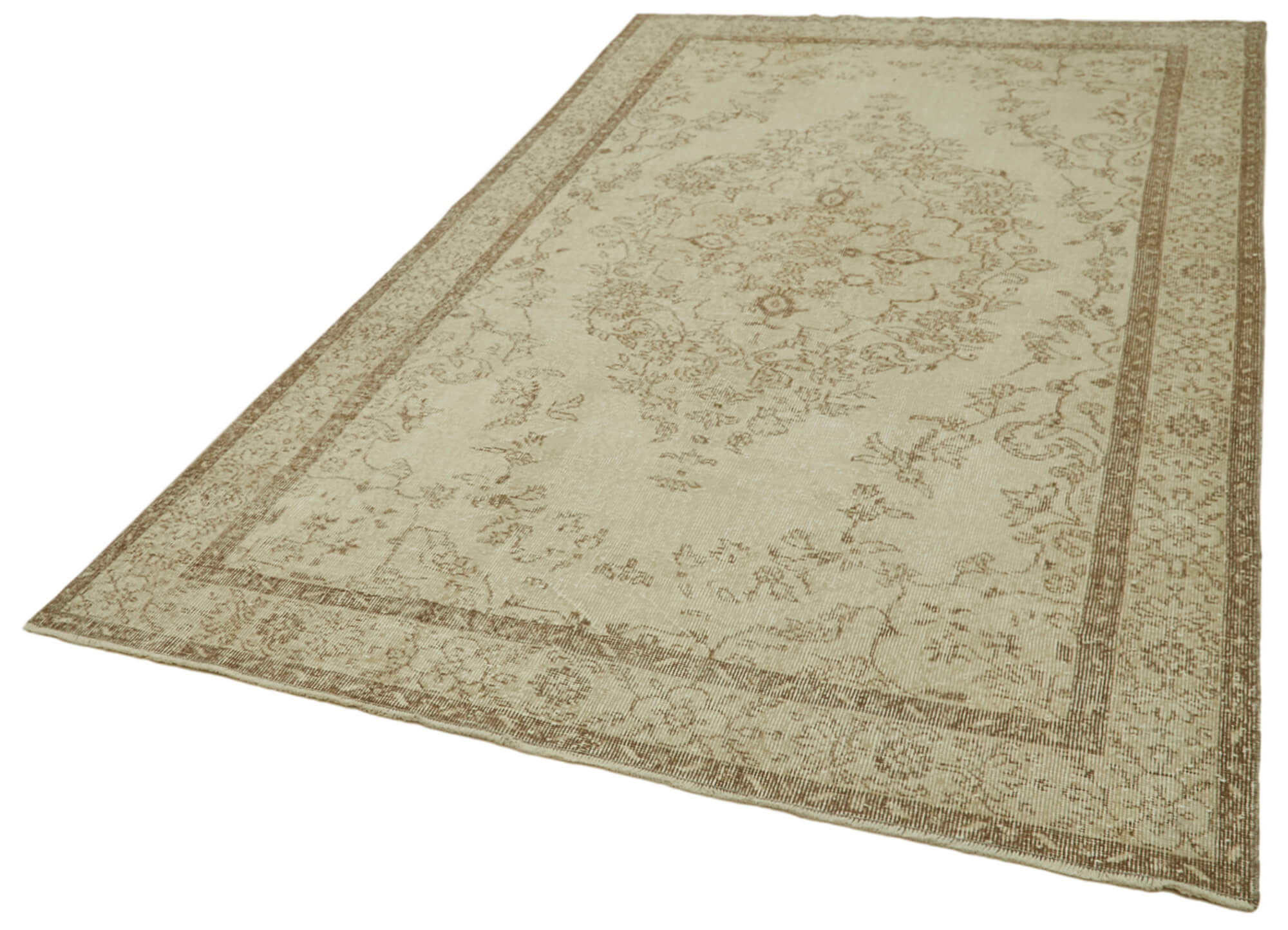 Handmade Vintage Area Rug – Neutral Beige Cotton Wool Blend, Turkish Hand Knotted 5'10''x10'2''