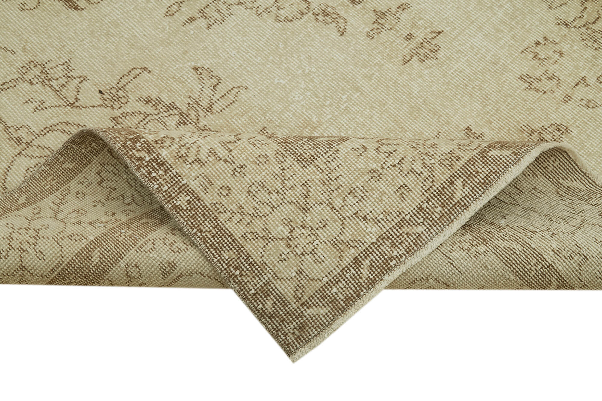 Handmade Vintage Area Rug – Neutral Beige Cotton Wool Blend, Turkish Hand Knotted 5'10''x10'2''