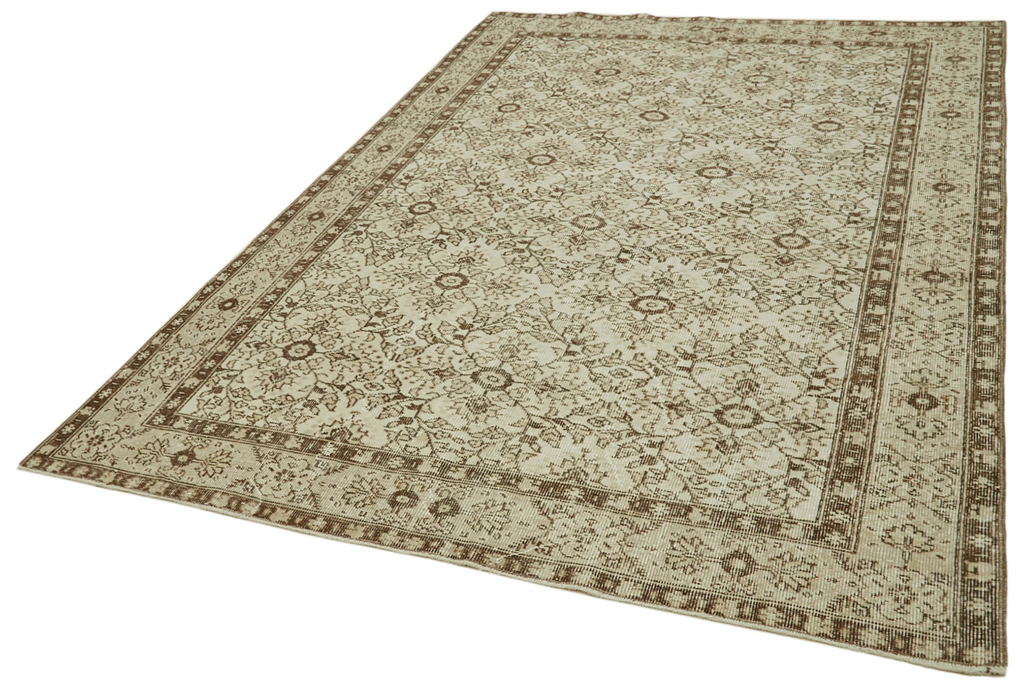 Handmade Wool Area Rug - Traditional Wool Carpet 6'2''x9'3'' Neutral Beige Turkish Handmade Rug