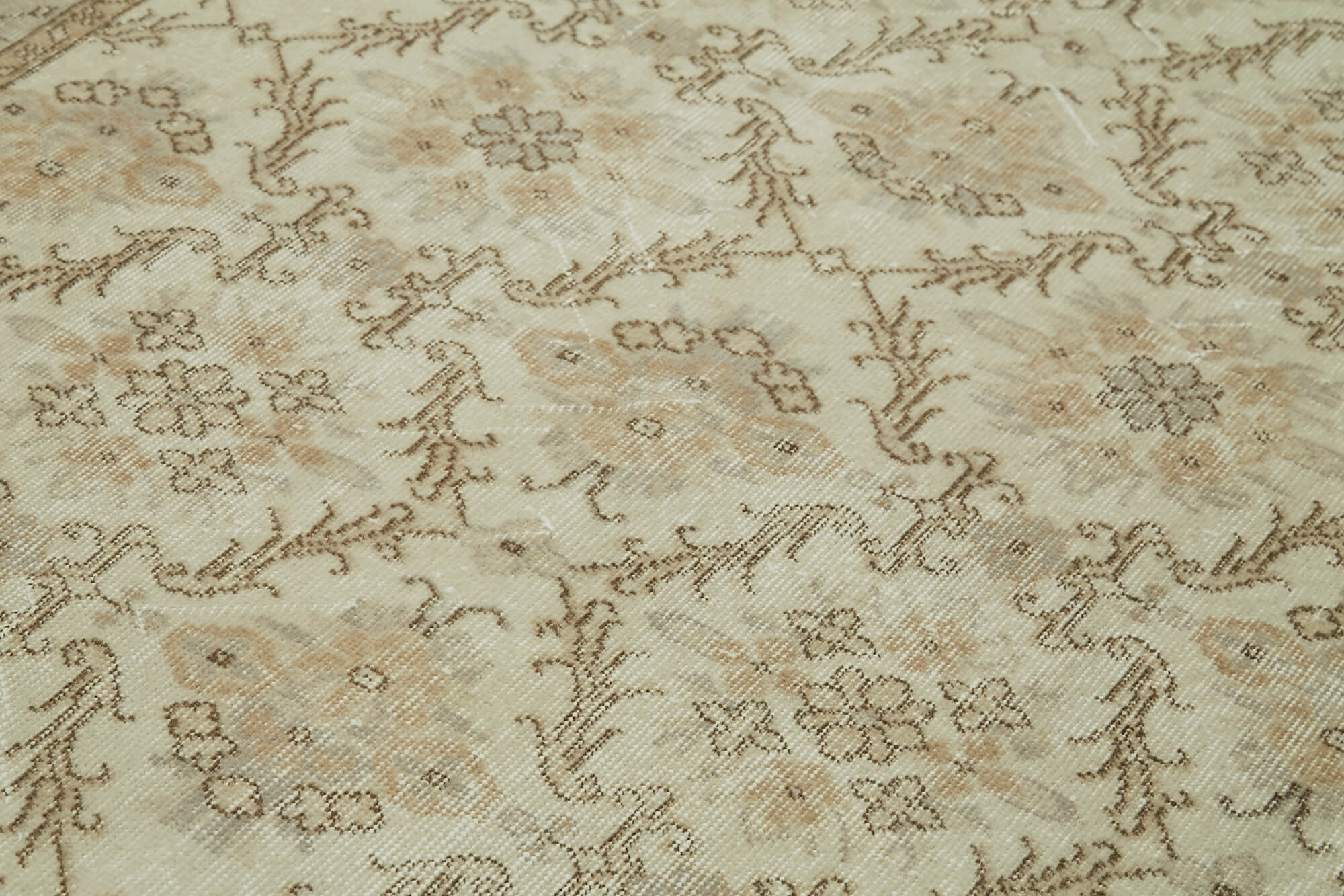 Handmade Wool Area Rug - Vintage Cotton Rug 5'7''x9'2'' | Durable Beige Carpet
