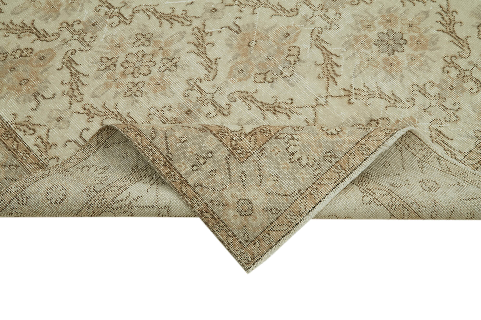 Handmade Wool Area Rug - Vintage Cotton Rug 5'7''x9'2'' | Durable Beige Carpet