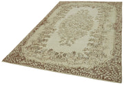 Handmade Vintage Area Rug – Beige Wool Cotton Blend, 5'7'' x 8'9'' Soft Texture