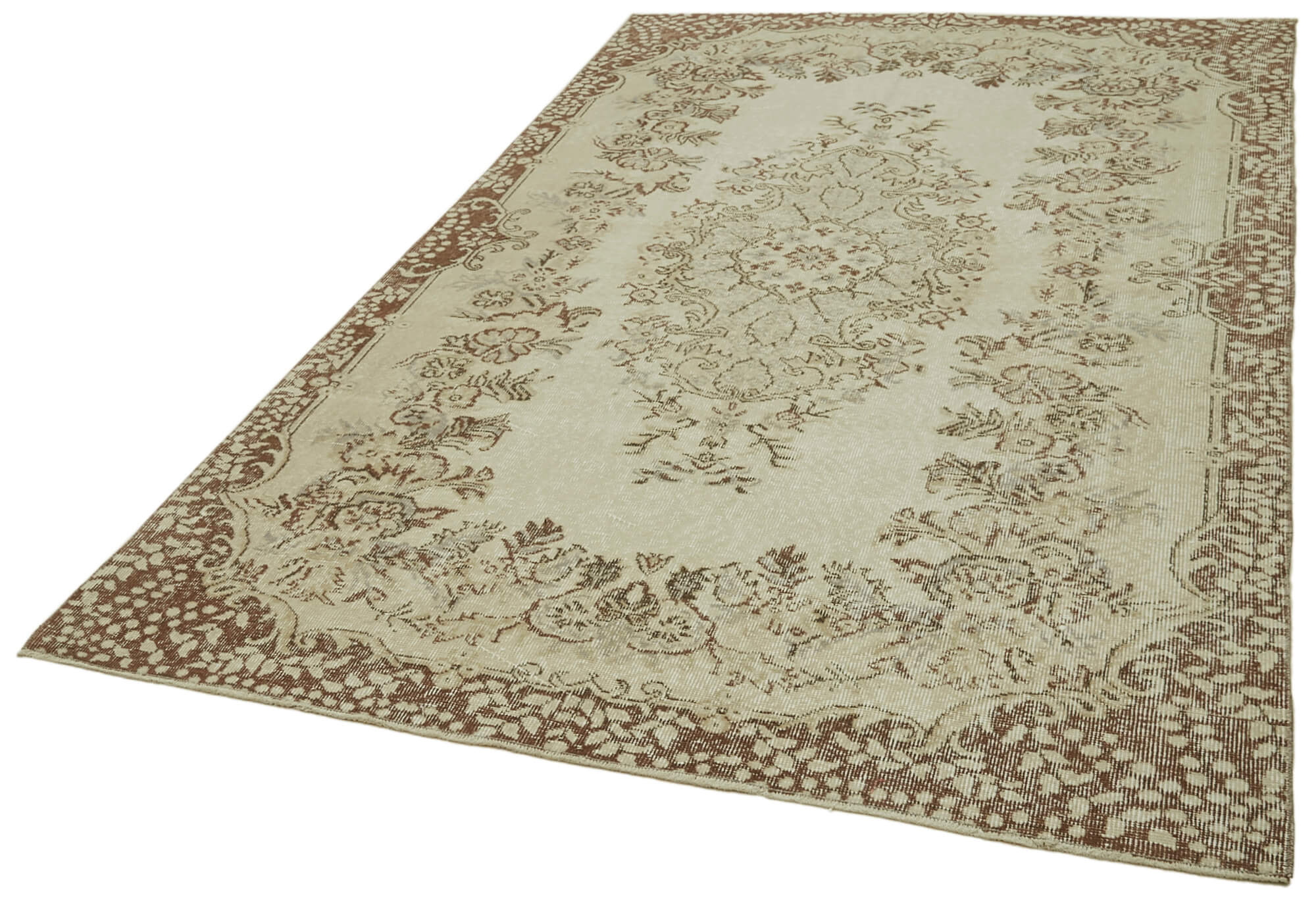 Handmade Vintage Area Rug – Beige Wool Cotton Blend, 5'7'' x 8'9'' Soft Texture