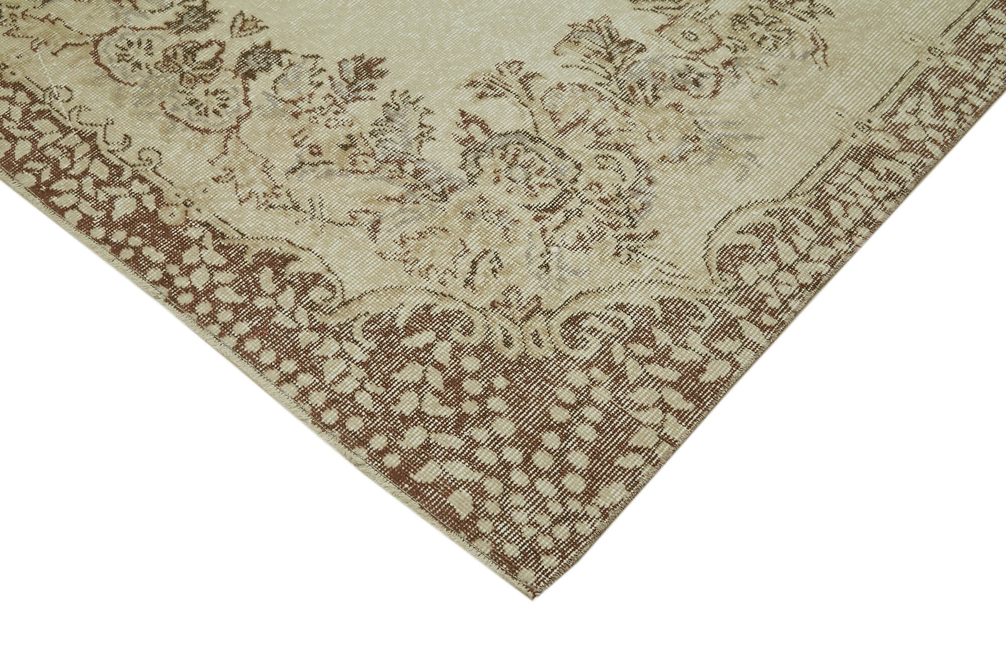Handmade Vintage Area Rug – Beige Wool Cotton Blend, 5'7'' x 8'9'' Soft Texture