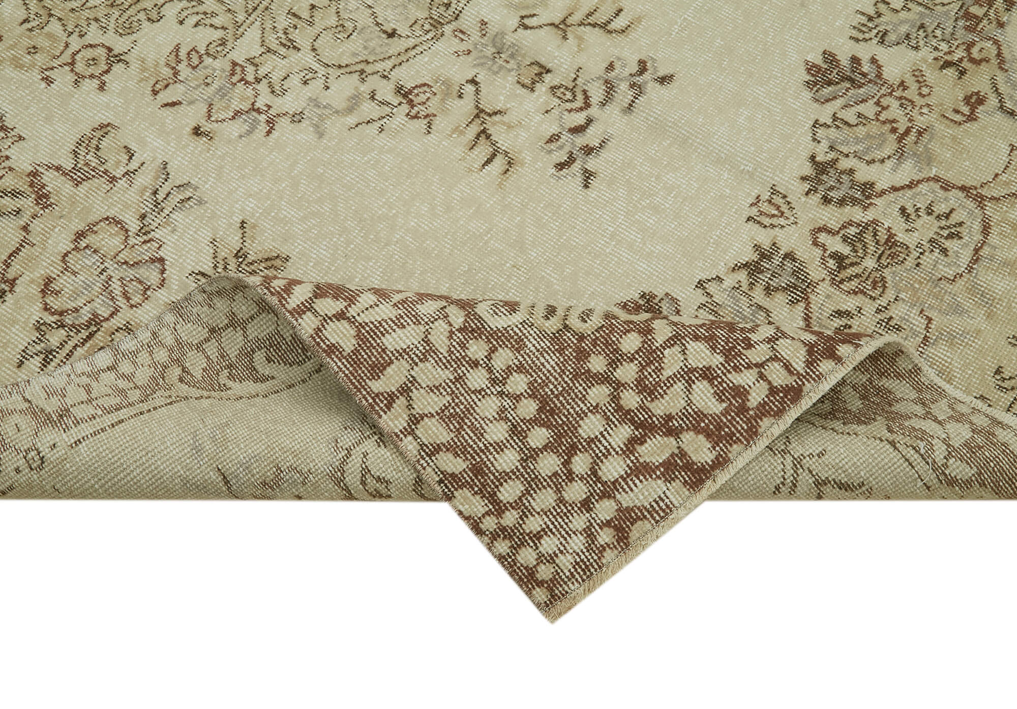 Handmade Vintage Area Rug – Beige Wool Cotton Blend, 5'7'' x 8'9'' Soft Texture