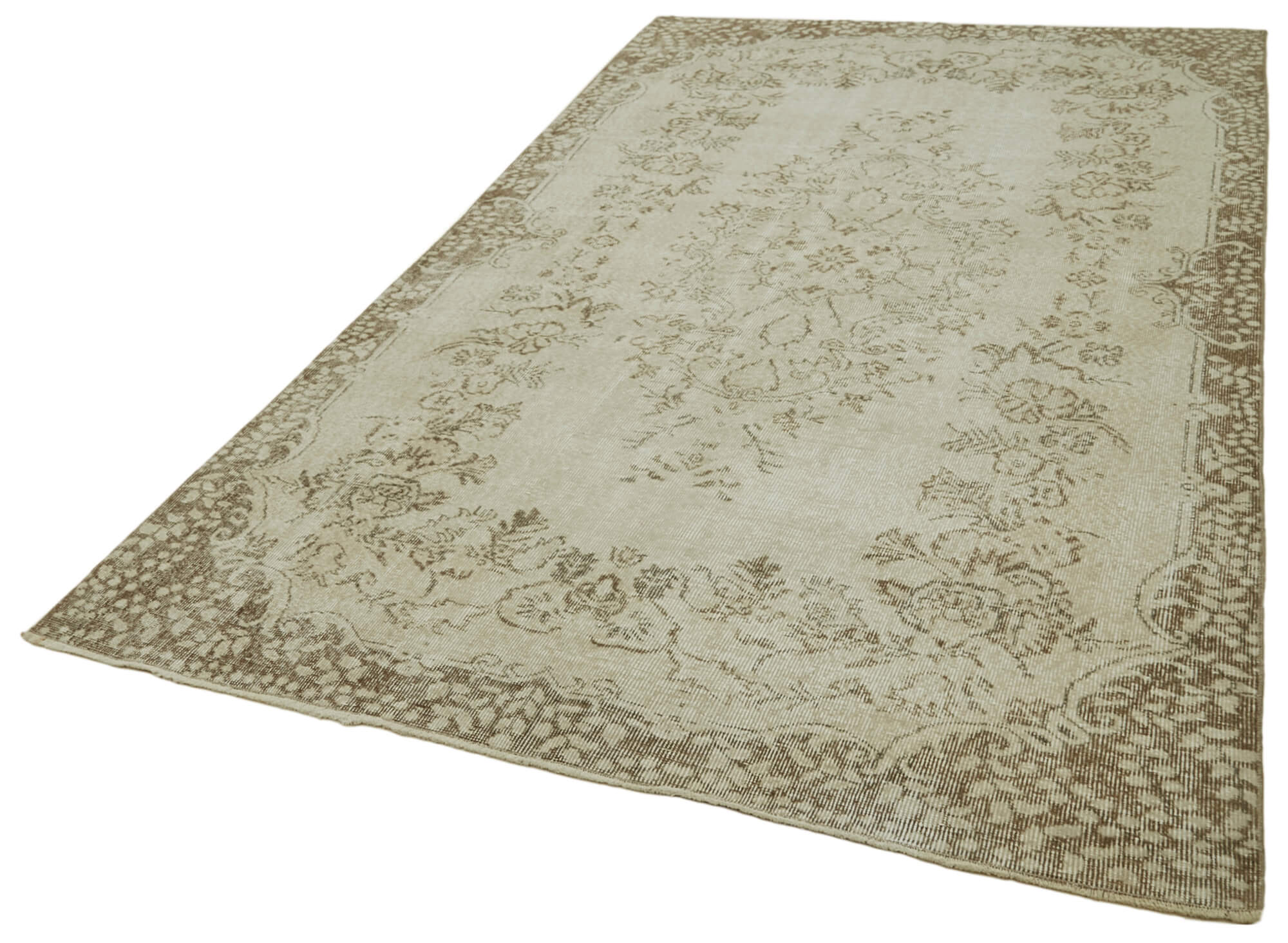 Handmade Wool Area Rug – Vintage Cotton Rug | Beige Neutral Color Carpet 5'5''x9'5''
