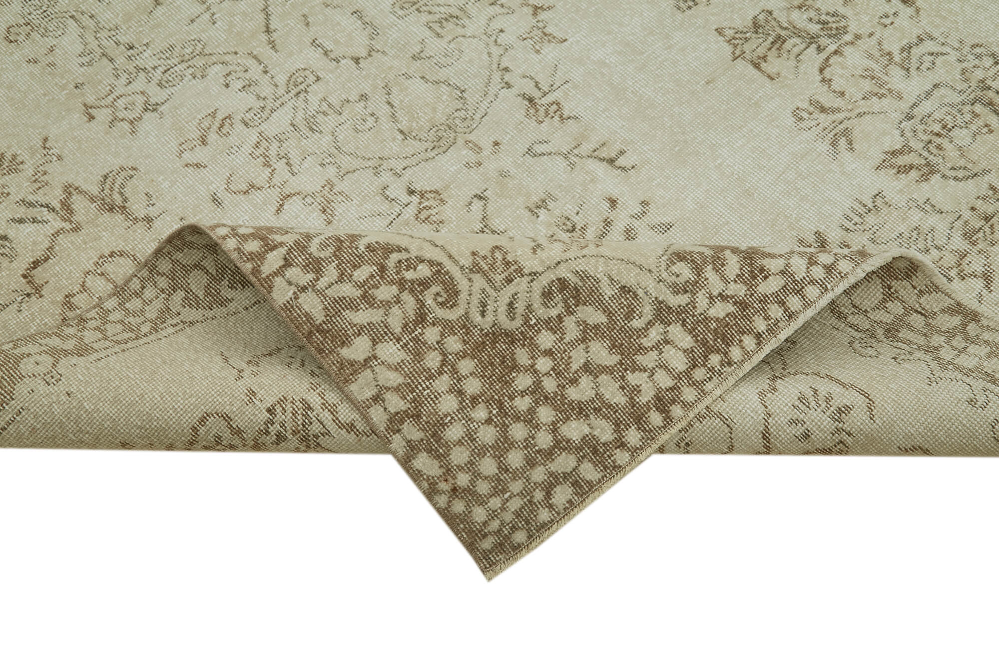 Handmade Wool Area Rug – Vintage Cotton Rug | Beige Neutral Color Carpet 5'5''x9'5''