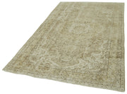 Handmade Vintage Area Rug – Beige Cotton Wool Rug 4'11'' x 8'1'' | Artisan Woven