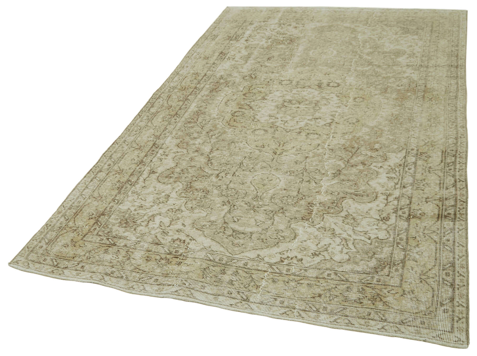 Handmade Vintage Area Rug – Beige Cotton Wool Rug 4'11'' x 8'1'' | Artisan Woven