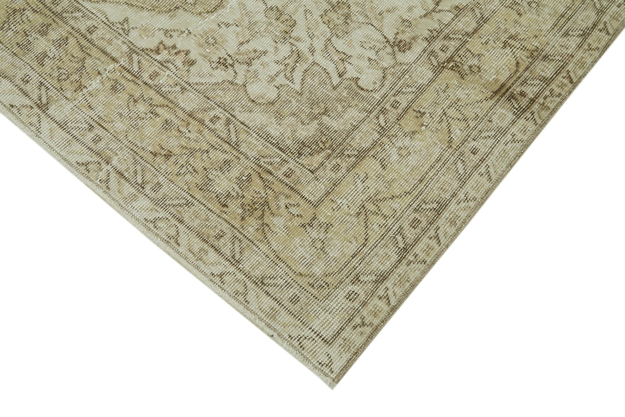 Handmade Vintage Area Rug – Beige Cotton Wool Rug 4'11'' x 8'1'' | Artisan Woven