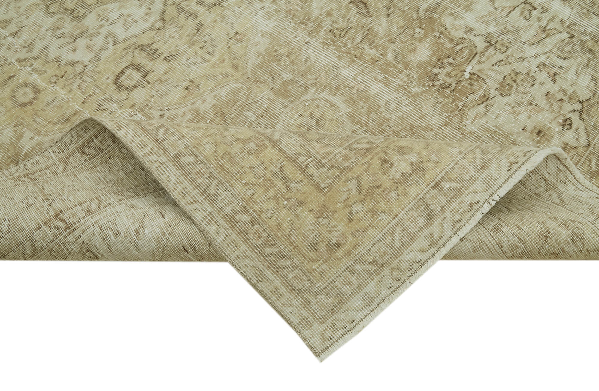 Handmade Vintage Area Rug – Beige Cotton Wool Rug 4'11'' x 8'1'' | Artisan Woven