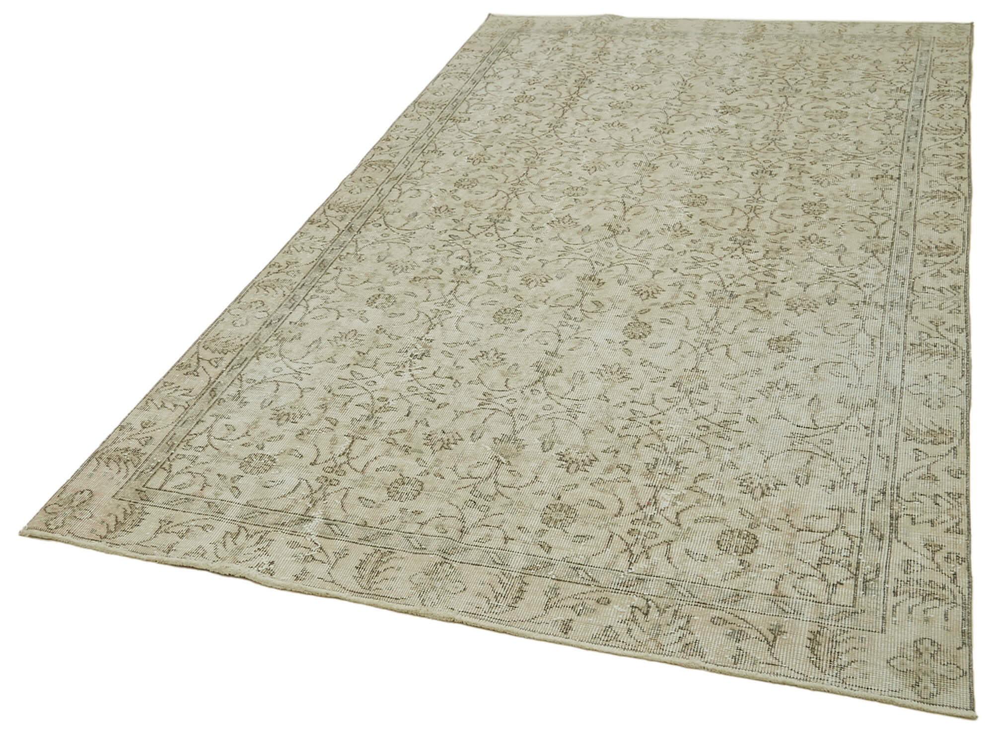 Handmade Wool Area Rug – Vintage Cotton Rug Beige 5'5''x9'3'' Bohemian Style