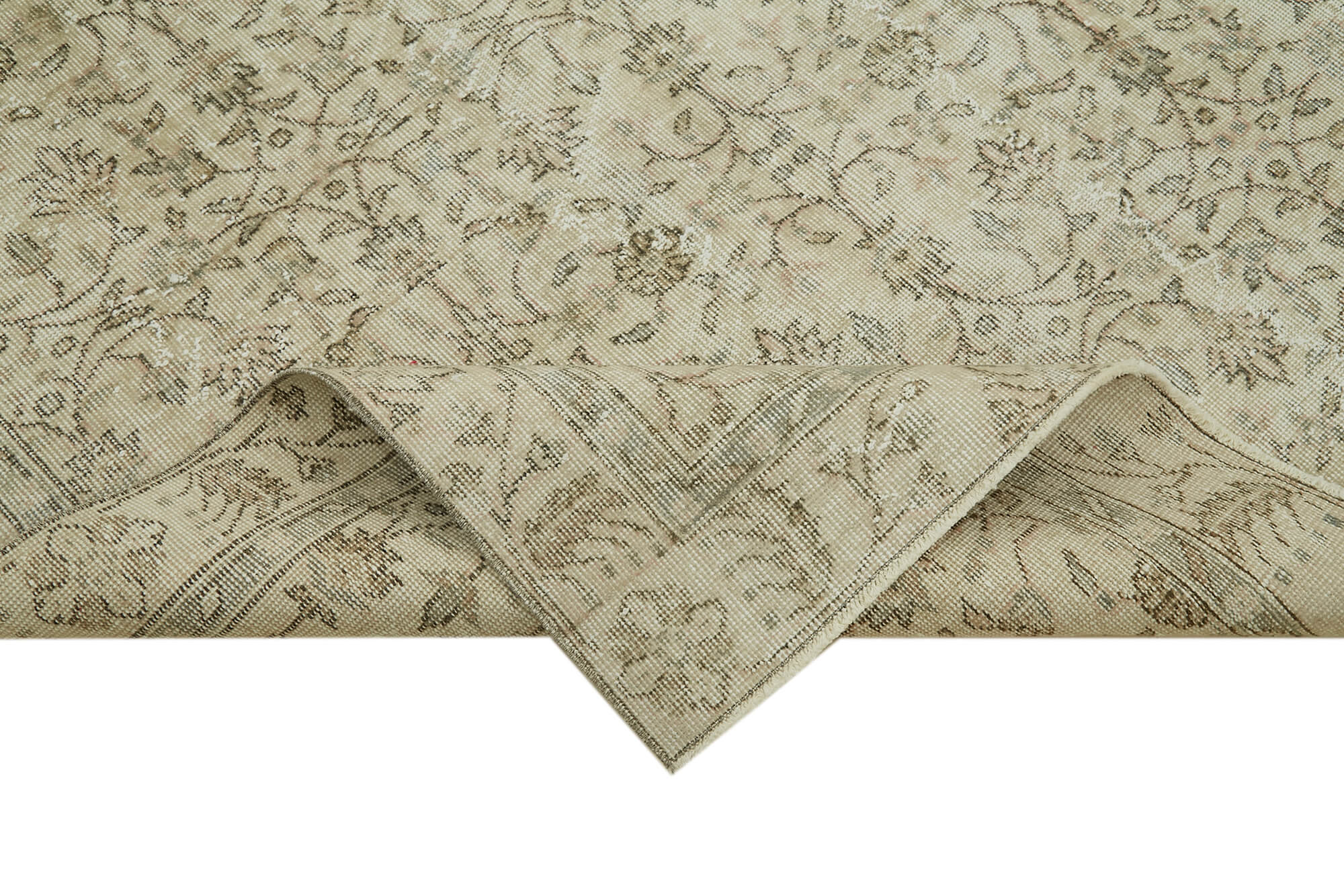 Handmade Wool Area Rug – Vintage Cotton Rug Beige 5'5''x9'3'' Bohemian Style