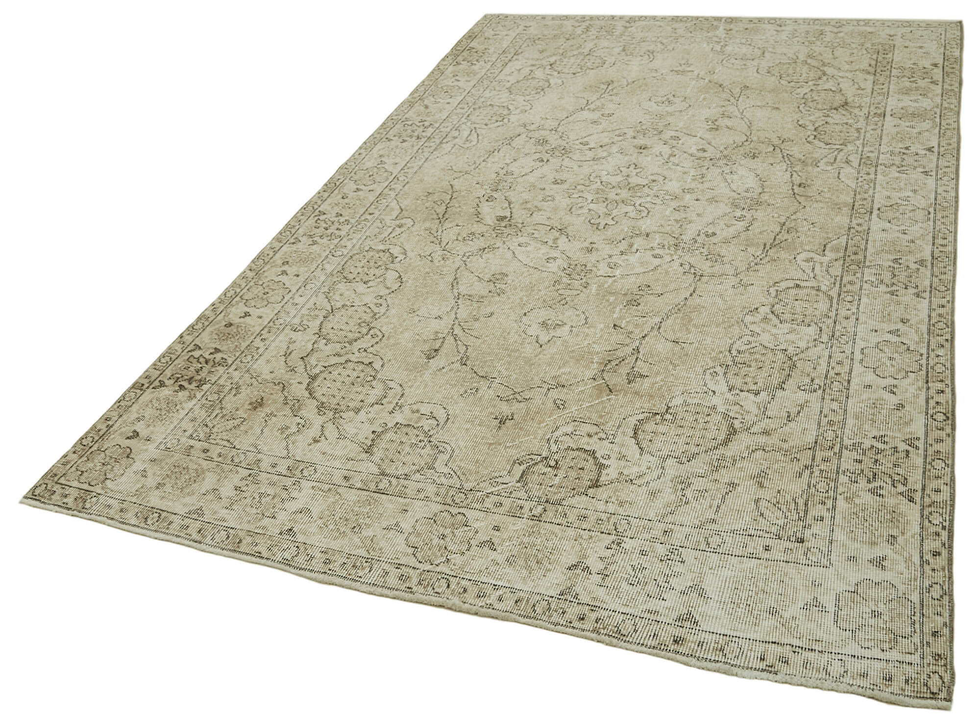 Handmade Wool Area Rug – Vintage Cotton Rug 5'3''x9'0'' Beige Turkish Carpet