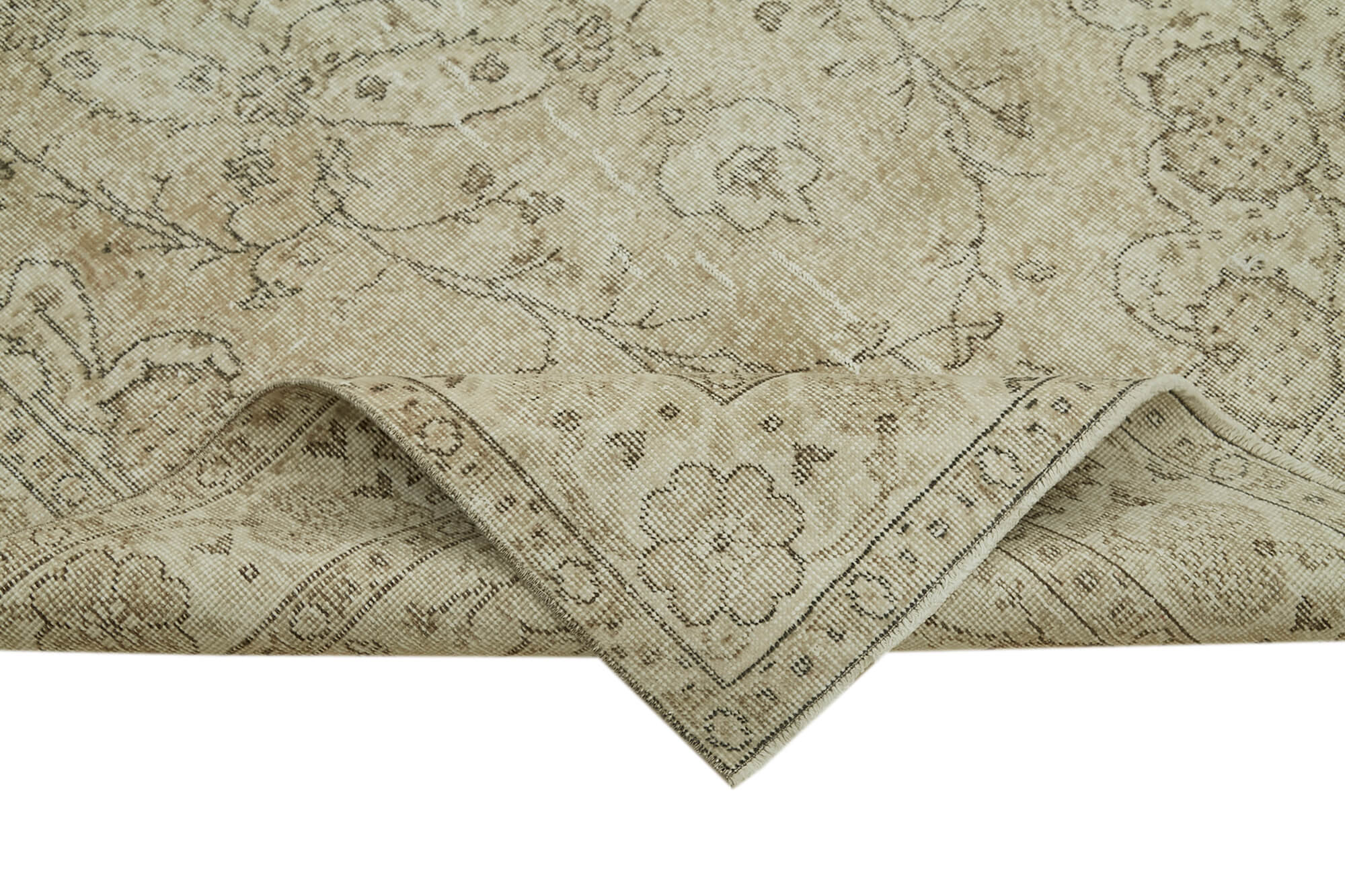 Handmade Wool Area Rug – Vintage Cotton Rug 5'3''x9'0'' Beige Turkish Carpet