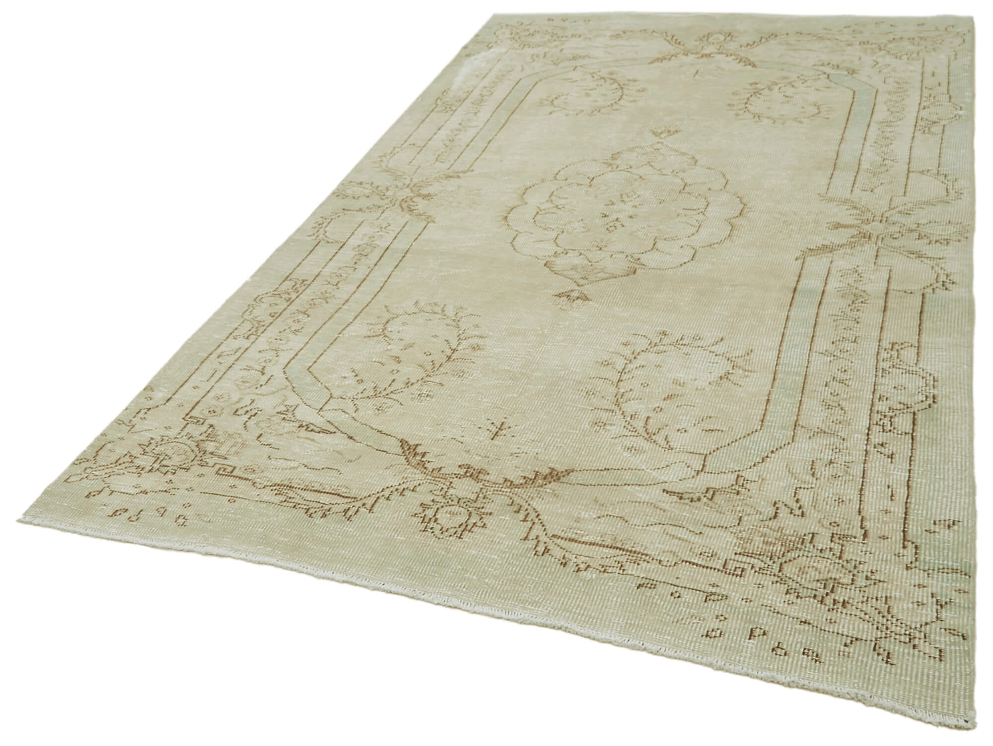 Handmade Wool Area Rug – Vintage Cotton Rug | Beige Area Carpet 5'6''x9'8''