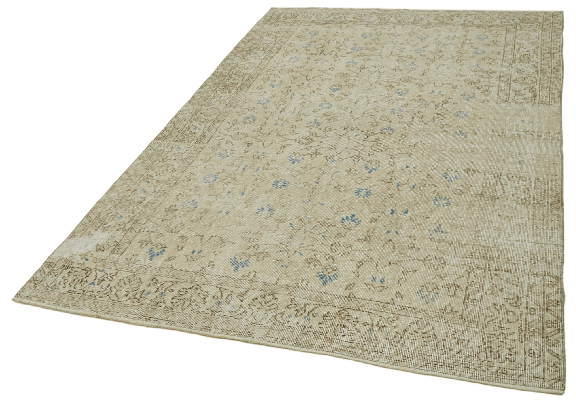 Handmade Wool Area Rug – Vintage Cotton Rug, Beige Wool Carpet 5'3''x8'6''